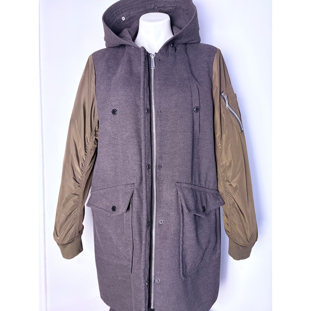 BCBGeneration Mixed Media Hooded Parka Coat Grey Olive Green XL